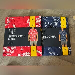 GAP Red and Blue Floral Seersucker Shirts